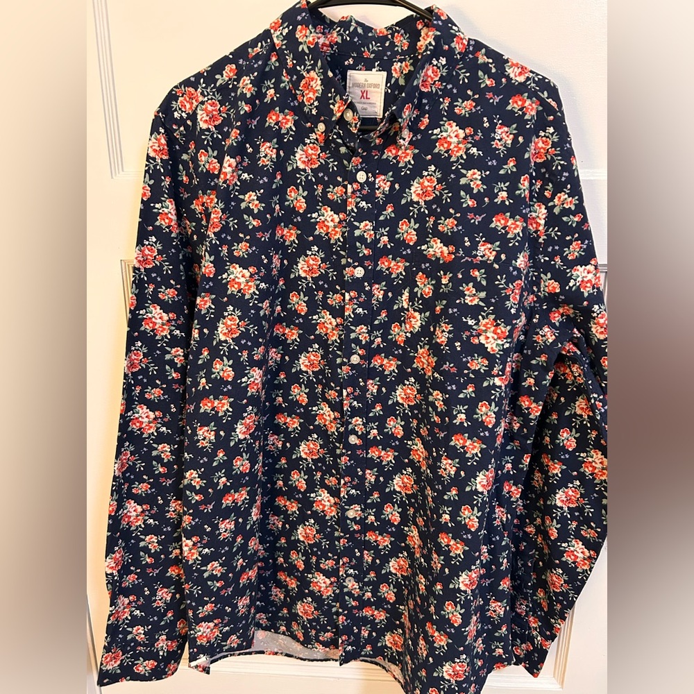 GAP Navy Floral Oxford Shirt 100% Cotton Men’s XL